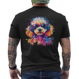 Hund Pudel Musik Kopfhörer Bunt Kunst Fellnase Pudel T-Shirt mit Rückendruck - Seseable