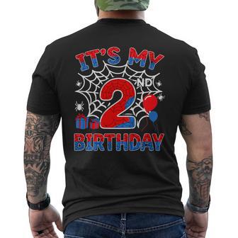 Its My 2Nd Birthday Boy 2 Year Old Spider Web Birthday Party Men's T-shirt Back Print - Thegiftio UK