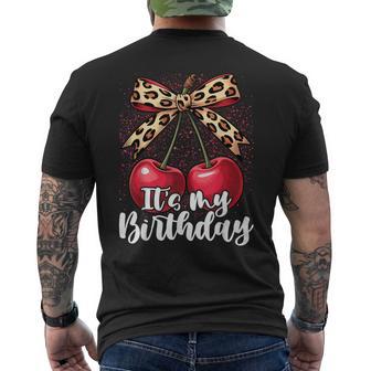 It's My Birthday Cute Cherry Leopard Coquette Bow Men's T-shirt Back Print - Thegiftio UK