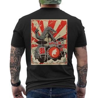 Japanese Monster Kaiju Smashing Drums Music Men's T-shirt Back Print - Thegiftio UK