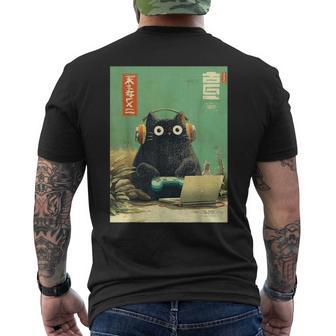 Japonais Gamer Cat Jeuxidéo Enlèvement Ufo Cat Dad T-shirt imprimé au dos - Cadeauxyz