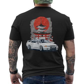 Jdm スカイライン 32 カーチューニング 日本 神社 ドリフト メンズTシャツ バックプリント - Kawaiitshirt