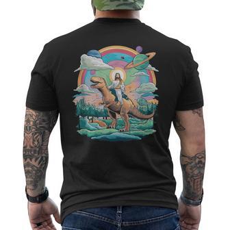 Jesús Cabalgando En El Espacio Dinosaurio T-Rex Memeci-Fi Creyentes Camiseta Hombre Estampado Espalda - Regaloses