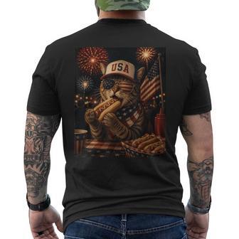 July 4Th Patriotic Cat 250 Eating Hotdog 250 Years Cat Lover Men's T-shirt Back Print - Thegiftio UK