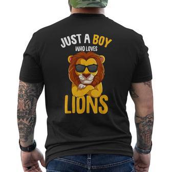 Just A Boy Who Loves Lions Toddler Boy Kids Lion Men's T-shirt Back Print - Monsterry