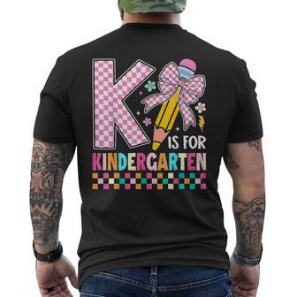 K Is For Kindergarten Back To School Pencil Bow Retro Men's T-shirt Back Print - Thegiftio UK