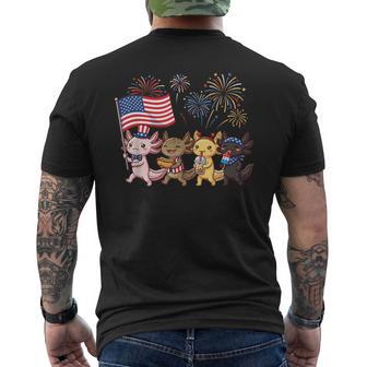 Kawaii Patriotic Axolotls Celebrating 4Th Of July Fireworks Men's T-shirt Back Print - Thegiftio UK
