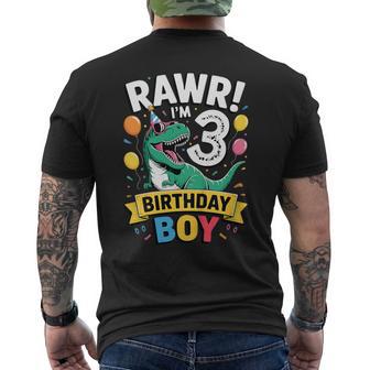 Kids 3 Year Old Boy T Rex Dinosaur Lovers 3Rd Birthday Dino Three Men's T-shirt Back Print - Thegiftio UK
