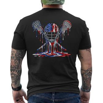 Lacrosse Drip American Flag Lax Helmet Sticks 4Th Of July Men's T-shirt Back Print - Thegiftio