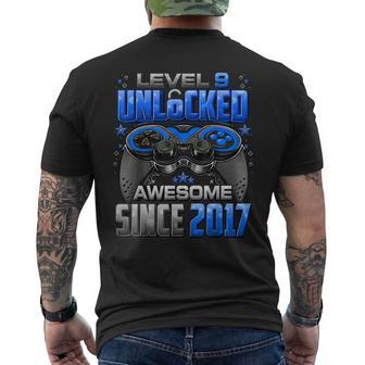 Level 9 Unlocked Awesome Since 2017 9Th Birthday Gaming Men's T-shirt Back Print - Monsterry