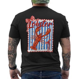 Lobster Red Bow Preppy Coquette Blue White Stripes Coastal Men's T-shirt Back Print - Thegiftio UK