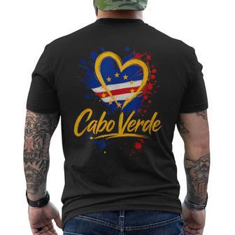 I Love Cabo Verde Vacation Travel Golden Heart Flag Tourist Men's T-shirt Back Print - Monsterry