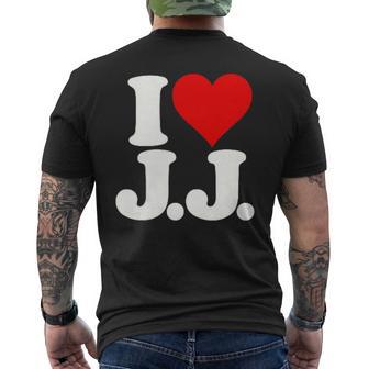 I Love Heart JJ Jj J J イニシャル メンズTシャツ バックプリント - Kawaiitshirt