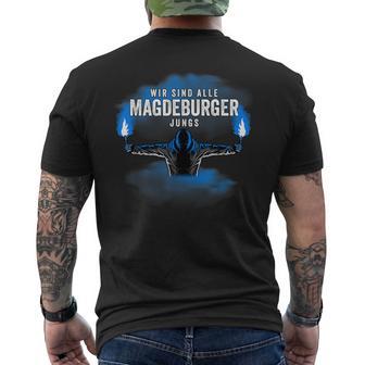 Magdeburger Jungs Fussball Magdeburg Pyro Bengalo T-Shirt mit Rückendruck - Seseable