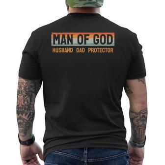 Man Of God Husband Dad Protector Fathers Day Pastor Papa Men Men's T-shirt Back Print - Monsterry UK