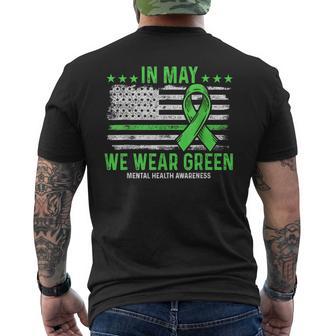 In May We Wear Green Ribbon Us Flag Mental Health Awareness Men's T-shirt Back Print | Seseable UK