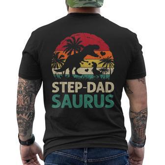 Mb Vintage Step-Dad Saurus Dino Father's Day Mother's Men's T-shirt Back Print - Monsterry