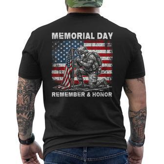 Memorial Day Remember And Honor Patriotic Us Flag Military Men's T-shirt Back Print | Mazezy
