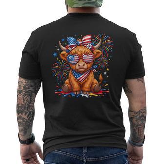 'Merica Highland Cow 4Th Of July Red White Blue Western Cow Men's T-shirt Back Print - Thegiftio UK