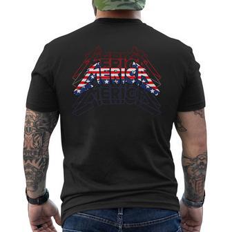 Merica Rock Sign 4Th Of July Vintage American Flag Usa Men's T-shirt Back Print - Thegiftio UK