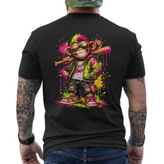 Monkey Baseball Drip Animal Party Sport Cool Graphic Men's T-shirt Back Print - Thegiftio UK