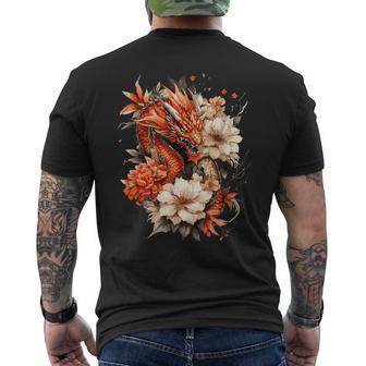 Motif Mythe Asiatiqueerpent Pourpre Et Pivoine Bloom T-shirt imprimé au dos - Cadeauxyz