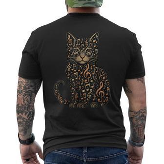 Musical Notes Cat Music Musician Men's T-shirt Back Print - Monsterry