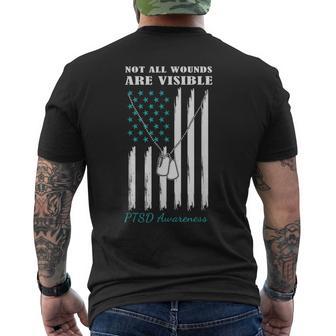 Not All Wounds Are Visible Usa Flag Ptsd Awareness Men's T-shirt Back Print - Thegiftio UK