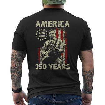 Theodore Roosevelt Playing Guitar America 250 Years Usa Flag Men's T-shirt Back Print - Thegiftio UK