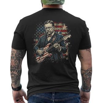 Theodore Roosevelt President Playing Guitar Us Flag July 4Th Men's T-shirt Back Print - Thegiftio UK