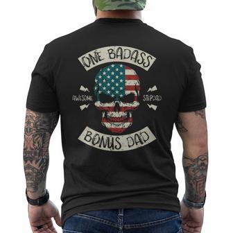 One Badass Bonus Dad Awesome Stepdad Skull Flag Fathers Day Men's T-shirt Back Print - Thegiftio UK