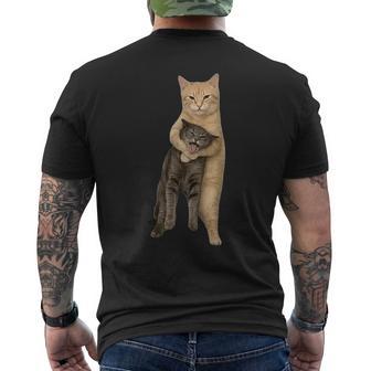 Orange Cat Tight Embrace Choking Cat Meme Men's T-shirt Back Print - Thegiftio UK