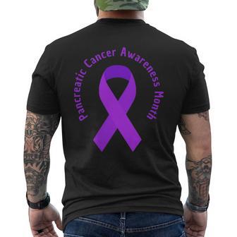Pancreatic Cancer Awareness Fight Support Purple Ribbon Men's T-shirt Back Print - Thegiftio