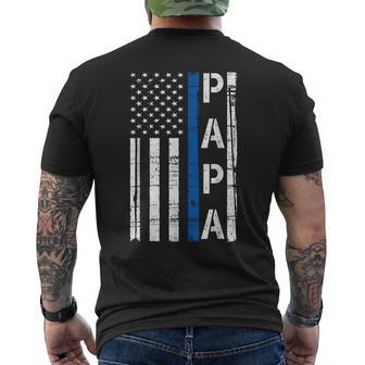 Papa Thin Blue Line American Flag Police Dad Men's T-shirt Back Print - Thegiftio