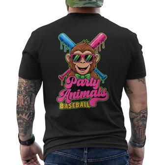Party Animals Baseball Monkey Vibrant Dripping Men's T-shirt Back Print - Thegiftio UK