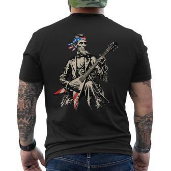 Patriotic Abraham Lincoln Guitar Rock President Abe Lincoln Men's T-shirt Back Print | Mazezy