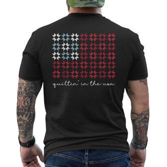 Patriotic American Flag Quilt Block Quilting Sewing 4Th July Men's T-shirt Back Print | Mazezy