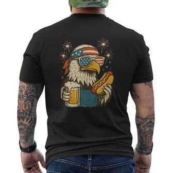 Patriotic Bald Eagle Beer Hot Dog Firework Retro 4Th Of July Men's T-shirt Back Print - Monsterry