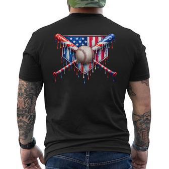 Patriotic Baseball Drip American Flag Boys Youth 4Th Of July Men's T-shirt Back Print - Thegiftio UK