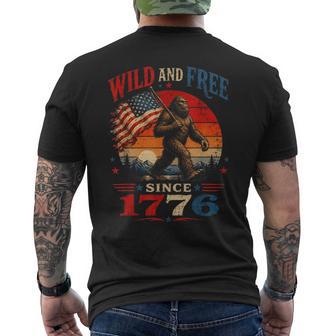 Patriotic Bigfoot Wild And Free Since 1776 American Flag Men's T-shirt Back Print - Thegiftio UK