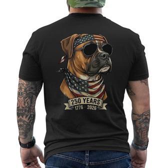 Patriotic Boxer Dog 250 Years Usa Flag Sunglasses 1776-2026 Men's T-shirt Back Print - Monsterry