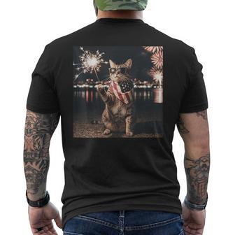 Patriotic Cat American Flag Fireworks 4Th Of July Men's T-shirt Back Print - Thegiftio UK