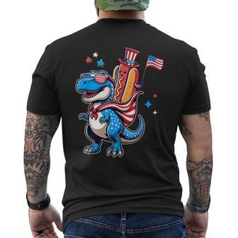 Patriotic Hotdog Riding Dino T-Rex 4Th Of July American Flag Men's T-shirt Back Print - Thegiftio UK