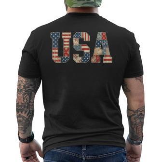 Patriotic Usa Patchwork Vintage Americana Quilt 4Th Of July Men's T-shirt Back Print | Mazezy
