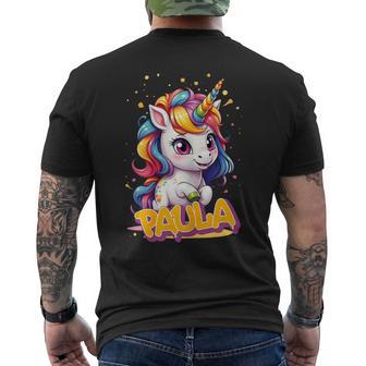Paula Hermoso Nombre De Niña Con Un Bonito Unicornio Camiseta Hombre Estampado Espalda - Regaloses