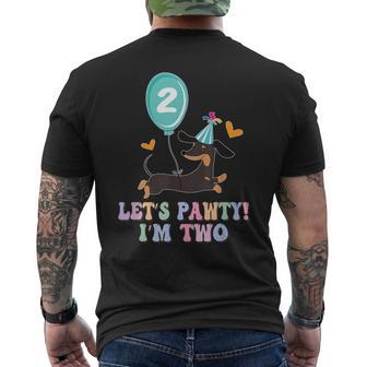 Lets Pawty I'm Two Dachshunds Dog Birthday 2 Year Old Men's T-shirt Back Print - Thegiftio UK