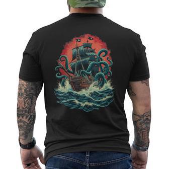 Pirate Ship Kraken Ocean Battle Giant Octopus Sea Monster Men's T-shirt Back Print - Thegiftio UK