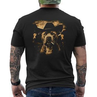 Pit Bull Western Graphic Cowboy Dog Smoking Men's T-shirt Back Print - Monsterry