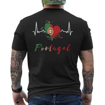 Portugal Flagge Herzschlag Ekg Pulse Portugiesische Wurzeln Herz T-Shirt mit Rückendruck - Seseable