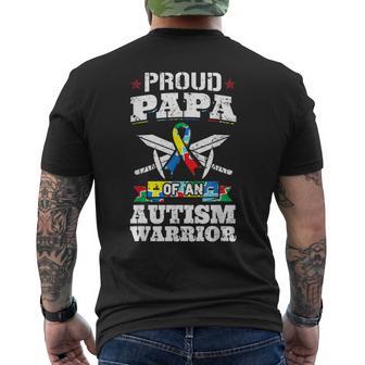 Proud Papa Of An Autism Warrior Awareness Ribbon Father Men's T-shirt Back Print - Monsterry